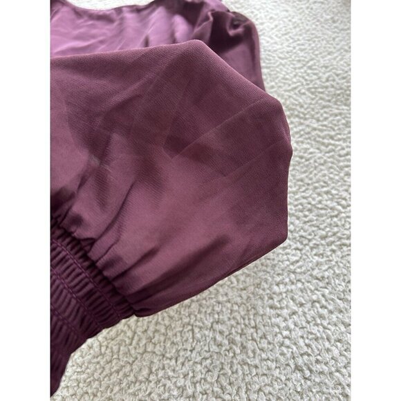The General Good Purple V-Neck Faux Wrap Long Sheer Sleeve Smocked Top Sz M - Picture 10 of 10